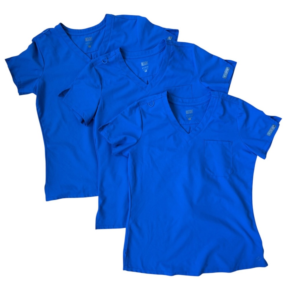 Med Couture Insight 2432 Scrub Top Womens S Lot of 3 Royal Blue V-Neck Tuck In